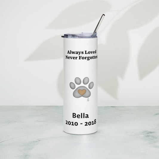 Pawprint Remembrance 20oz Pet Memorial Tumbler Always Loved Never Forgotten